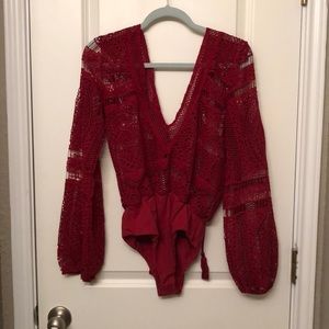 Red lace bodysuit